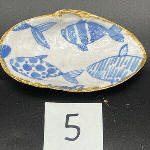 Decoupage Shell Decoupage Trinket Dish BLUE FISH Beach House Coastal